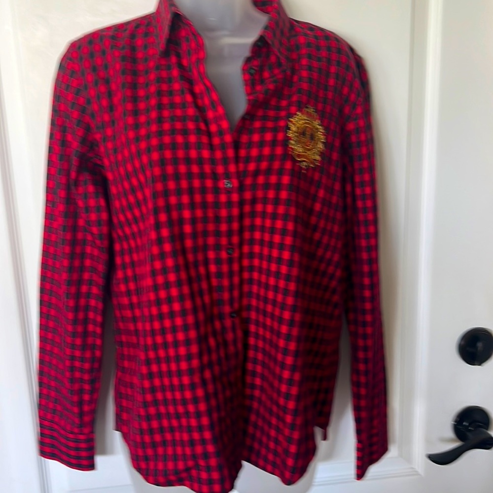-EUC Lauren Ralph Lauren Red/black checkered long sleeve button down